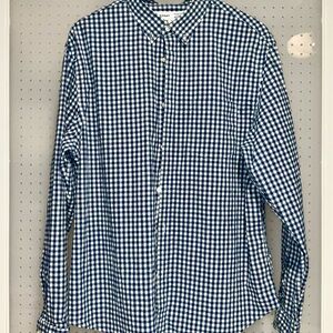 Old Navy Men's Blue and White Gingham Shirt